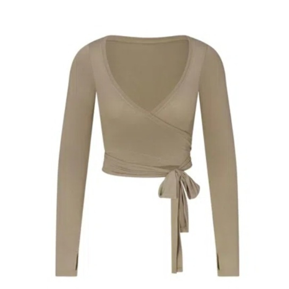 Nike X SKIMS Stretch Knit Wrap Long Sleeve Cropped Top Dune Tan XL